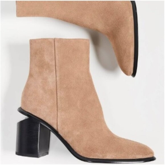 Alexander Wang Suede Ankle Boots Taupe Block Heel Zip Booties Size 36.5 US 6 - Picture 15 of 15